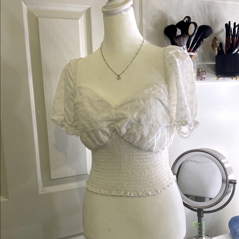 Elegant White Smocked Women's Top